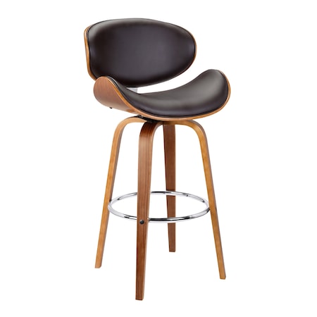 Armen Living Solvang 26" Swivel Brown Faux Leather and Walnut Wood Counter Stool LCSLBABRWA26